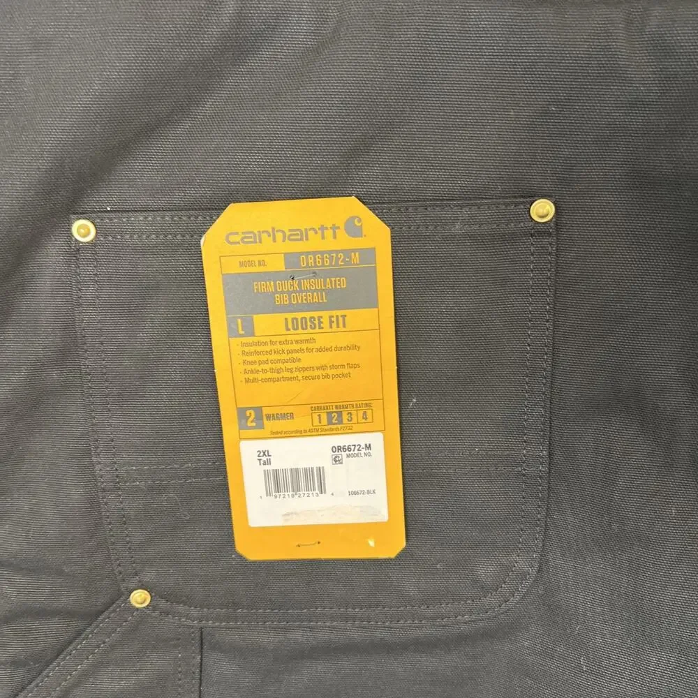 Carhartt Mens Firm Duck Insulated Bib Overalls Size 2X Tall Black Work Wear